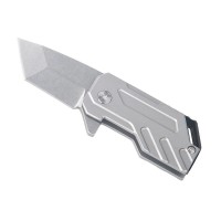 Mini Cleaver Folding Knife, 1 Inch 5R13 Stonewashed Chisel Blade, Stainless Steel Handle
