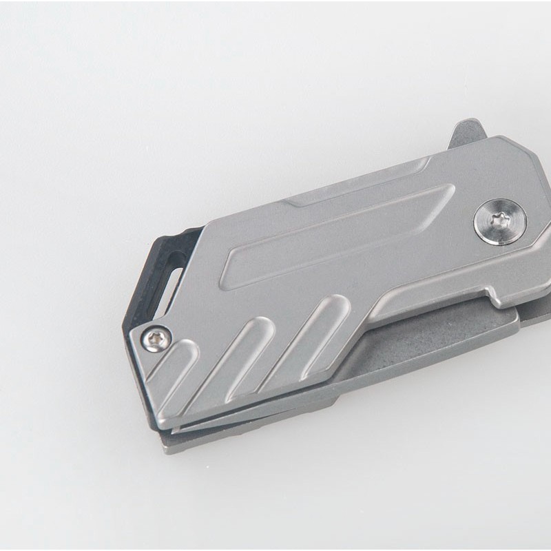 Mini Cleaver Folding Knife, 1 Inch 5R13 Stonewashed Chisel Blade, Stainless Steel Handle图4