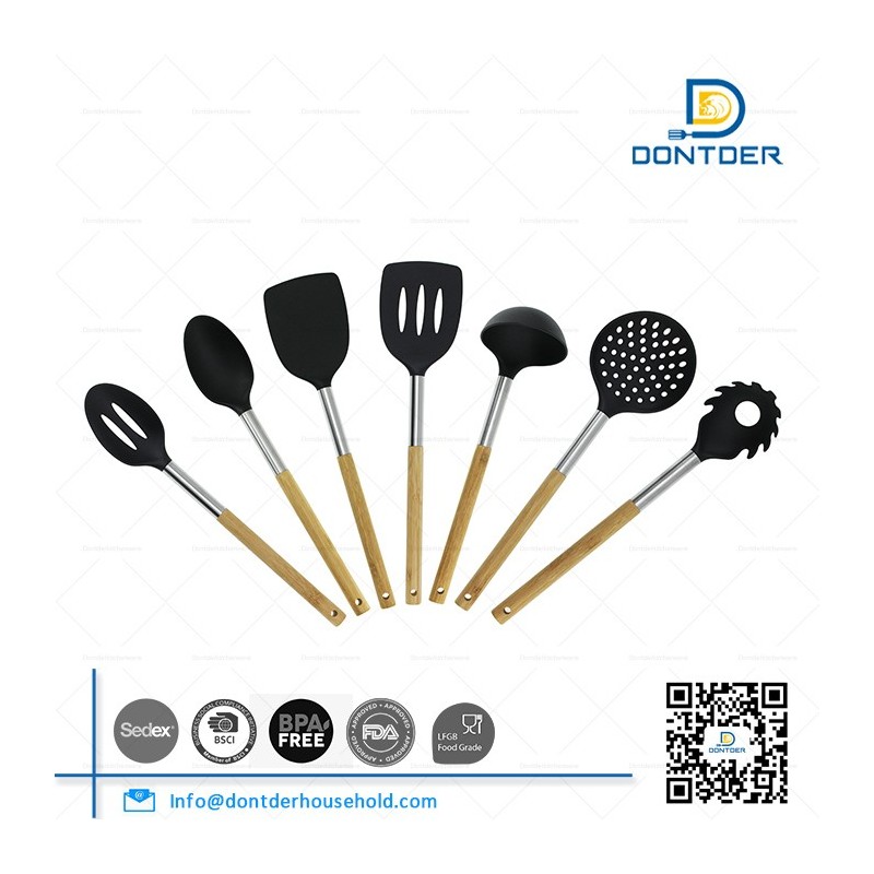 D00002 Nylon Kitchen Utensil Set with Beech Wood Handle图2