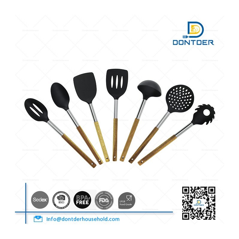D00002 Nylon Kitchen Utensil Set with Beech Wood Handle图3