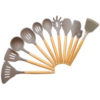Hot Sale Item 11 Pieces Eco-Friendly Silicone Kitchen Utensil Sets with Bamboo Handle Kitchen Access
