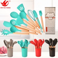 Hot Sale 12PCS China Wood Handle Silicone Kitchen Utensils For Cooking
