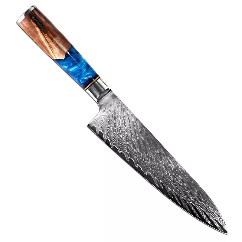 Amazon hot sale Chef Knife sets with Blue Resin Handle Carbon Steel Kitchen knife Damascus Knife set图5