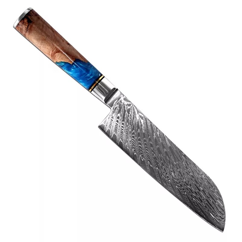Amazon hot sale Chef Knife sets with Blue Resin Handle Carbon Steel Kitchen knife Damascus Knife set图4