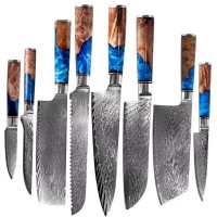 Amazon hot sale Chef Knife sets with Blue Resin Handle Carbon Steel Kitchen knife Damascus Knife set