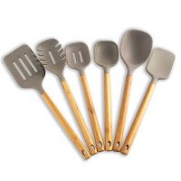 Hot Sale 6 Pcs Bamboo Handle Silicone Kitchen Accessories Set