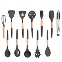 Wooden handle with silica gel colander spatula spoon kitchen utensils set 12 pieces