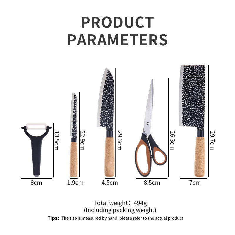 Beech Wood Handle Professional 5pcs Kitchen Knives Set Hand Forged Cleaver Knife Curving Chef Knife 图2