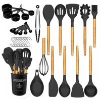 Kitchen Utensils Set 24 Pieces Non-Stick Wooden Handle Silicone Cooking Kitchen Utensils Set Kitchen