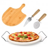 Pizza Stone Set 6 PCS, 12" Pizza Stone for Grill and Oven with 12 Inch Pizza Peel, Serving Rack