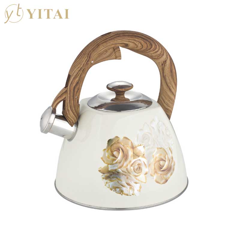 European Pattern Pink White Stainless Steel Whistle Pot Tea Kettle图5