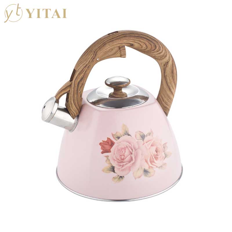 European Pattern Pink White Stainless Steel Whistle Pot Tea Kettle图6