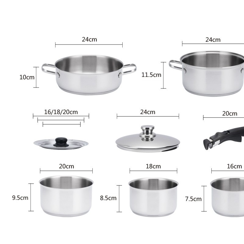 SA18124 Stainless steel cookware set with multi size lid图5