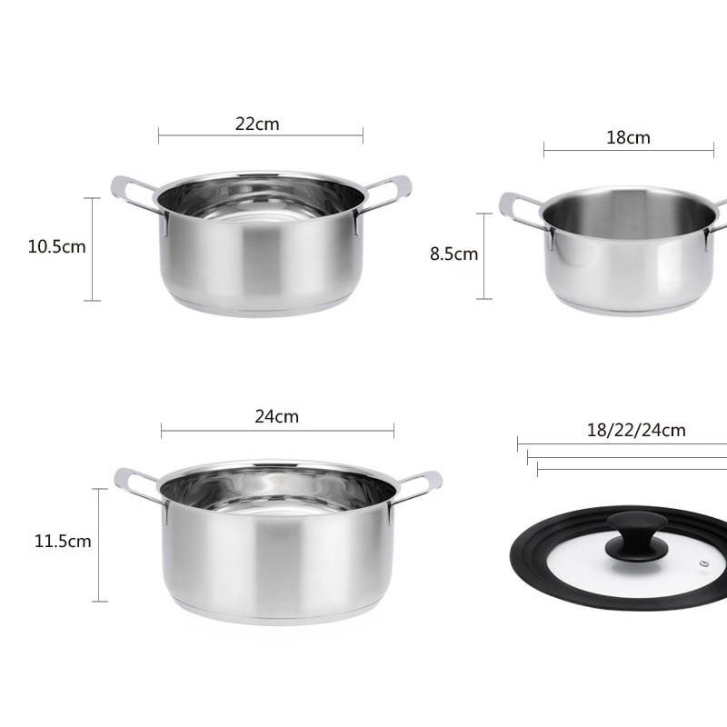 SA118115 Stainless steel casserole set with multi size silicone glass lid图2