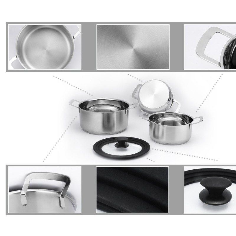 SA118115 Stainless steel casserole set with multi size silicone glass lid图3