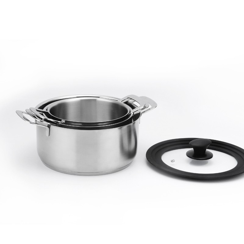 SA118115 Stainless steel casserole set with multi size silicone glass lid图4