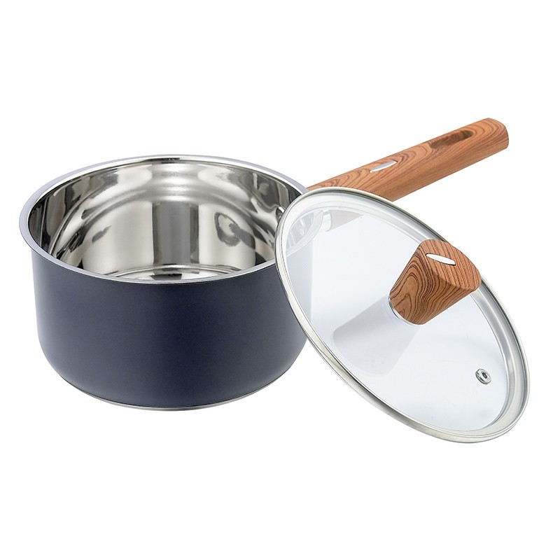 16cm stainless steel 18/8 sprayed sauce pan with water transfer printing handles图2