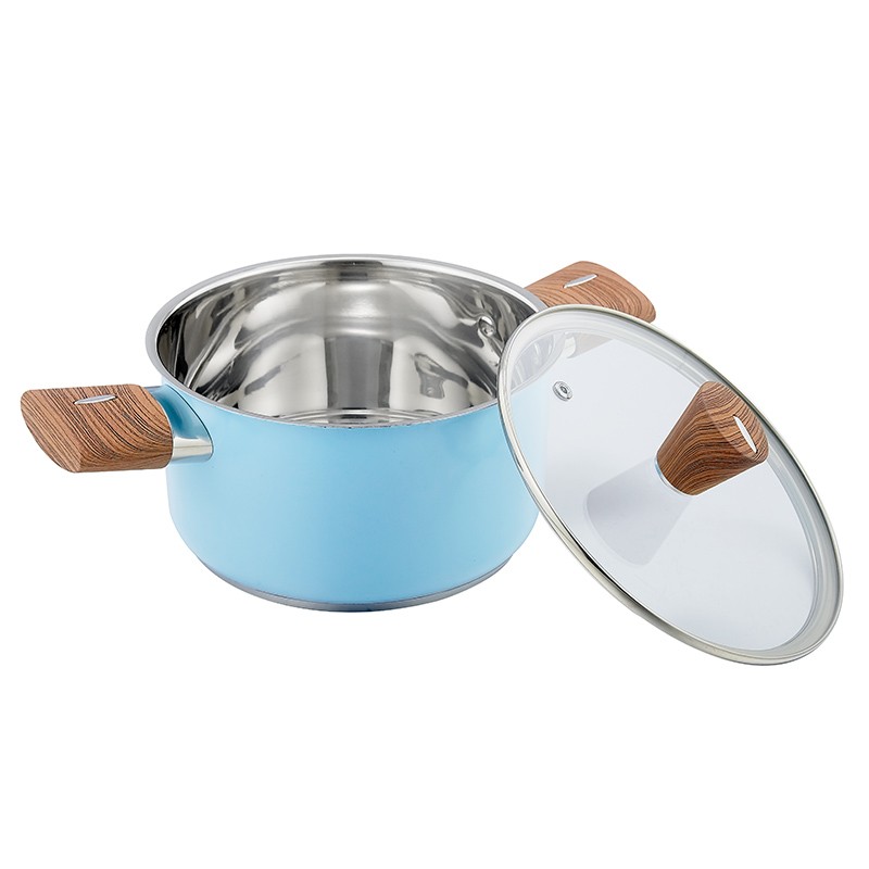 18cm stainless steel 18/8 sprayed casserole with water transfer printing handles图2