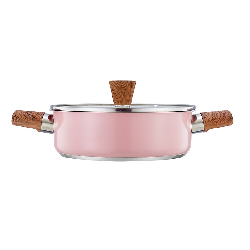 22cm stainless steel 18/8 sprayed low casserole with water transfer printing handles图3