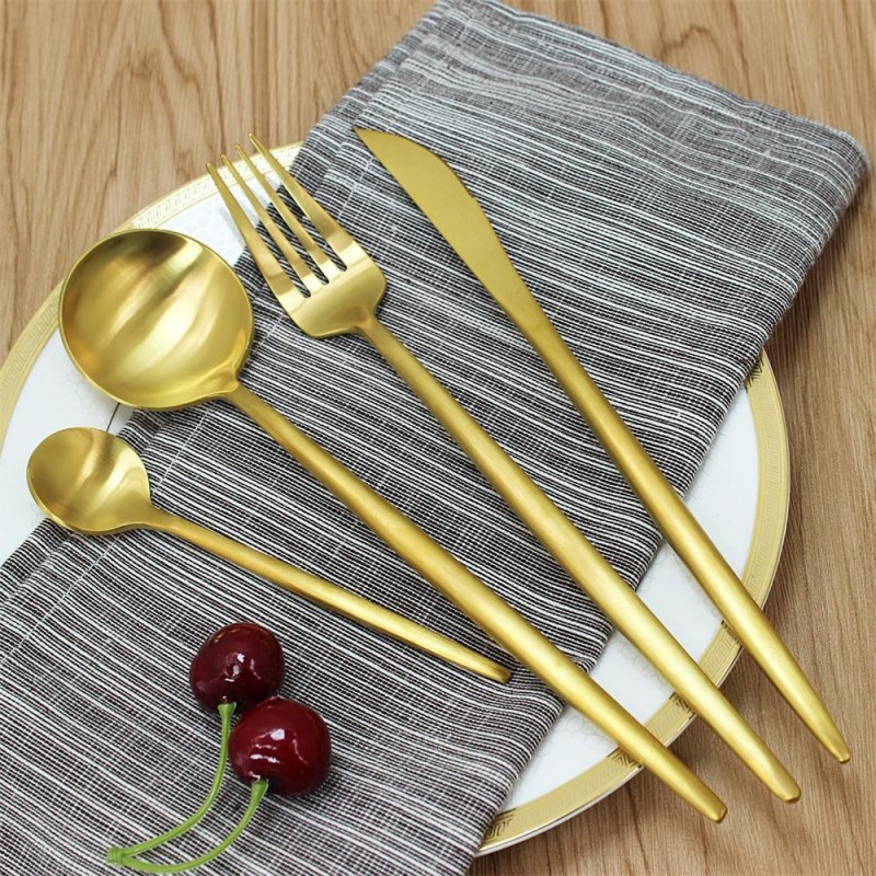 Jieyang 18/10 Matte gold Copper stainless steel Spoon Fork Knife cutlery flatware set图2
