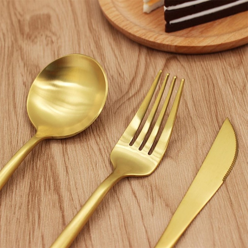 Jieyang 18/10 Matte gold Copper stainless steel Spoon Fork Knife cutlery flatware set图3