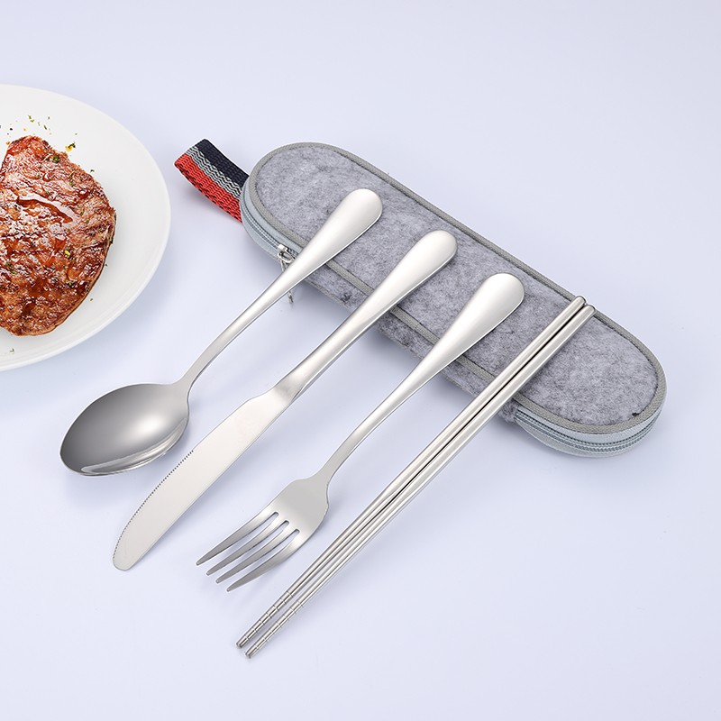 Support Custom Logo Portable Cutlery Stainless Steel Camping Travel Cutlery Set with Case图2