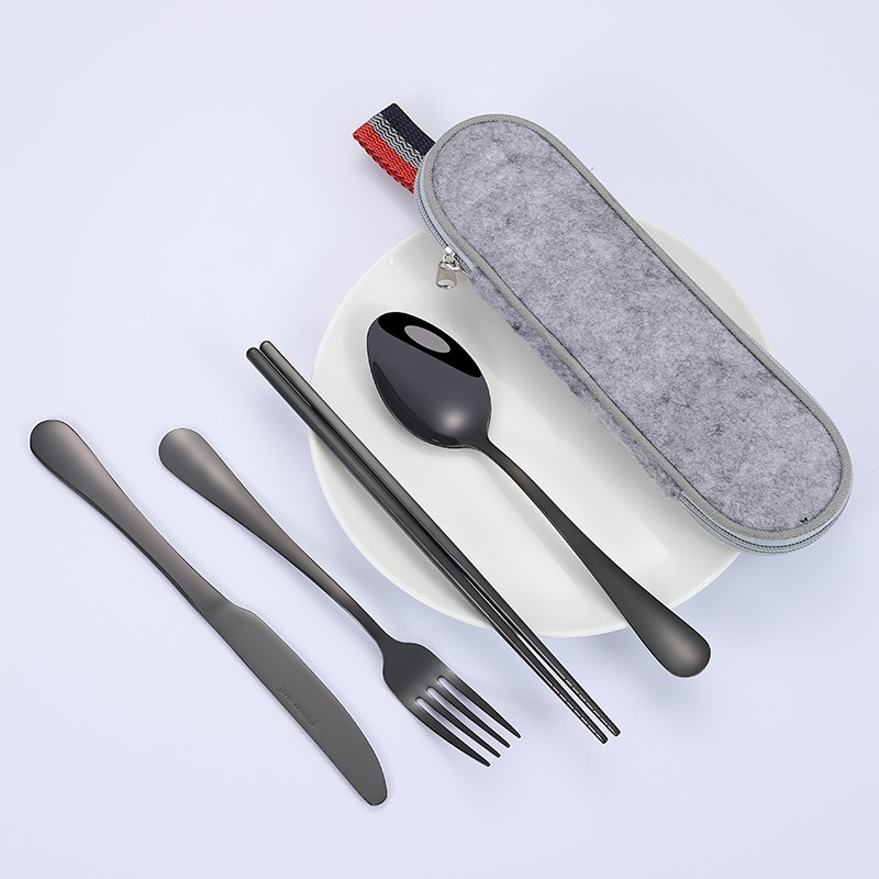 Support Custom Logo Portable Cutlery Stainless Steel Camping Travel Cutlery Set with Case图3
