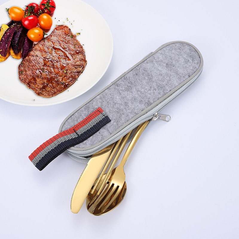 Support Custom Logo Portable Cutlery Stainless Steel Camping Travel Cutlery Set with Case图4