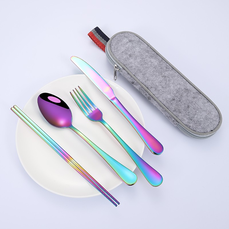 Support Custom Logo Portable Cutlery Stainless Steel Camping Travel Cutlery Set with Case图5