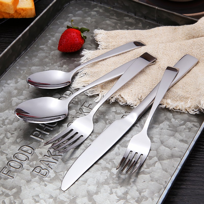 silver stainless steel cutlery 5 piece Wide handle travel stainless steel silver cutlery set图2