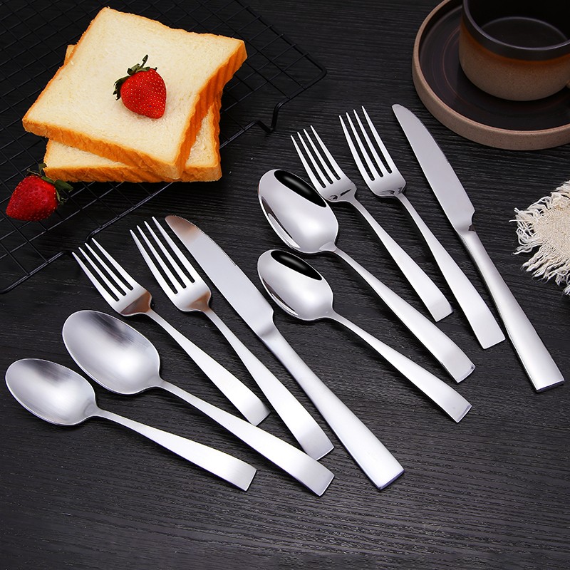 silver stainless steel cutlery 5 piece Wide handle travel stainless steel silver cutlery set图3