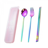 Portable korean stainless steel spoon fork and chopstick set cutlery set with case