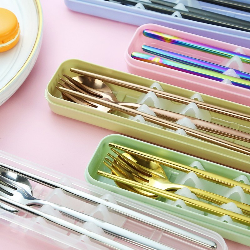 Portable korean stainless steel spoon fork and chopstick set cutlery set with case图2