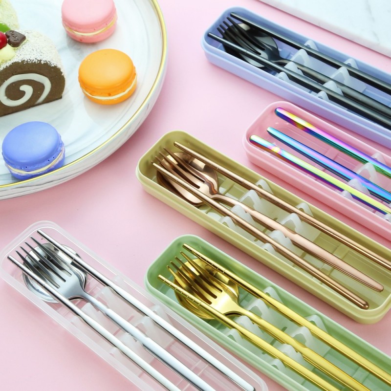 Portable korean stainless steel spoon fork and chopstick set cutlery set with case图3