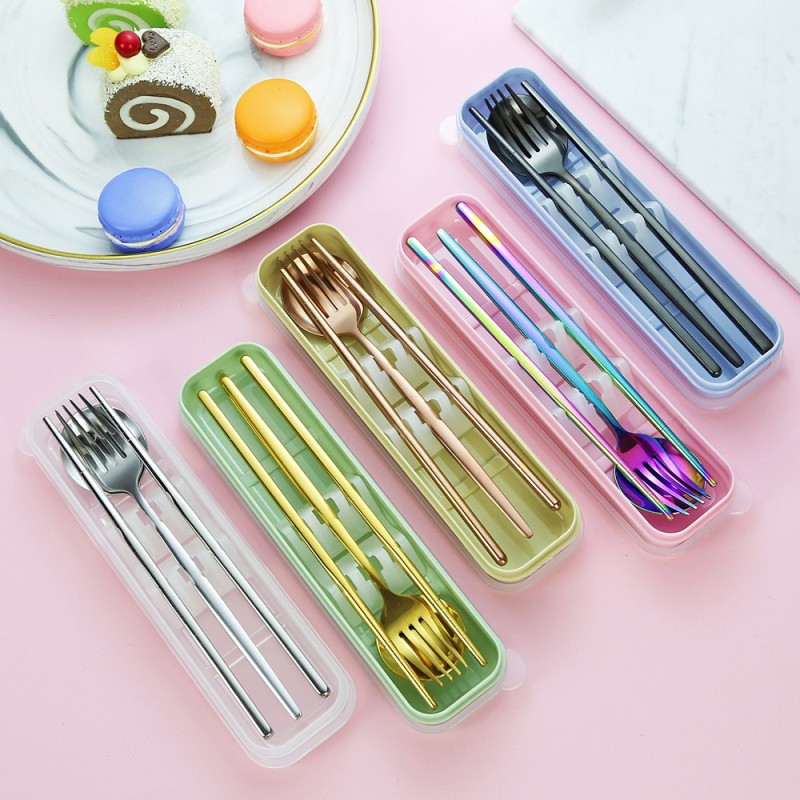 Portable korean stainless steel spoon fork and chopstick set cutlery set with case图4