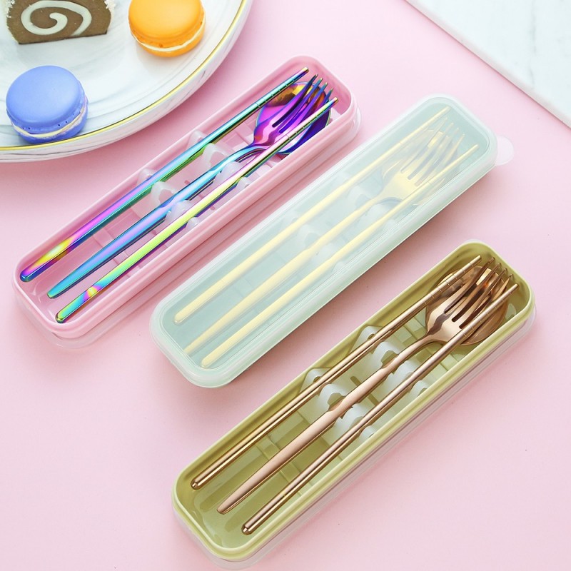 Portable korean stainless steel spoon fork and chopstick set cutlery set with case图5