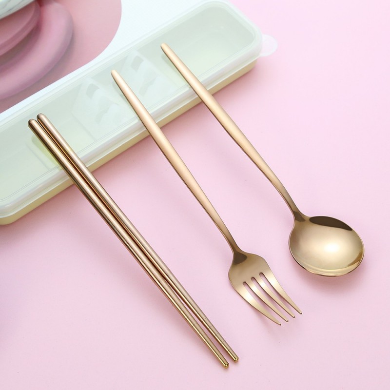 Portable korean stainless steel spoon fork and chopstick set cutlery set with case图6