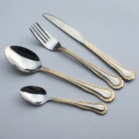 Luxury cutlery camping wedding silverware flatware set stainless steel gold plated cutlery