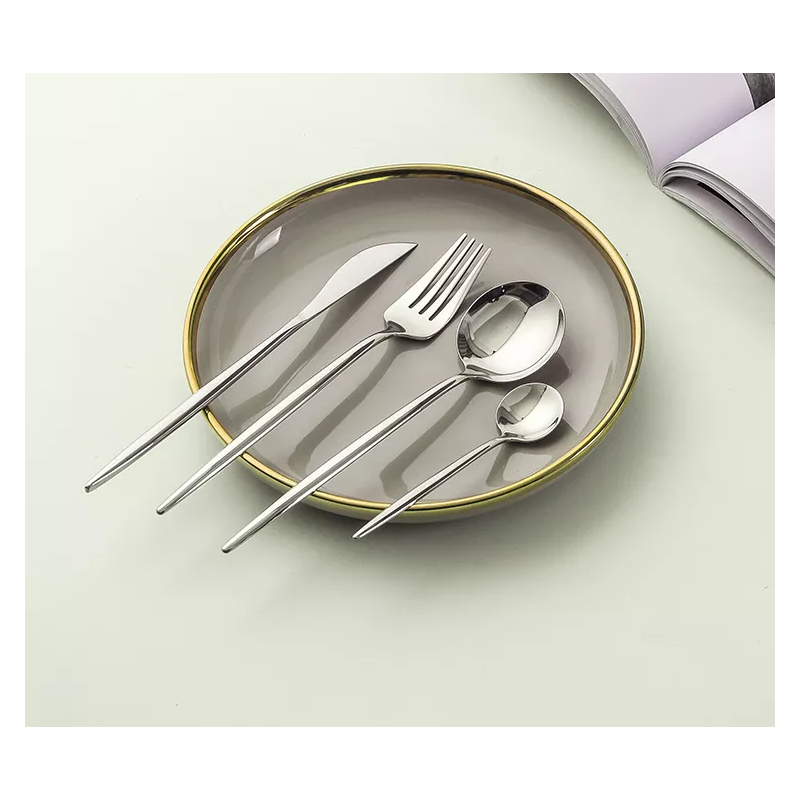 Hot selling 4 piece bright mirror tableware promotion gift stainless steel sliver cutlery set with b图2