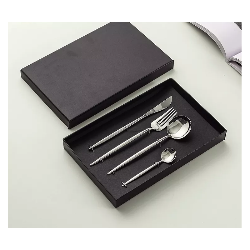 Hot selling 4 piece bright mirror tableware promotion gift stainless steel sliver cutlery set with b图5