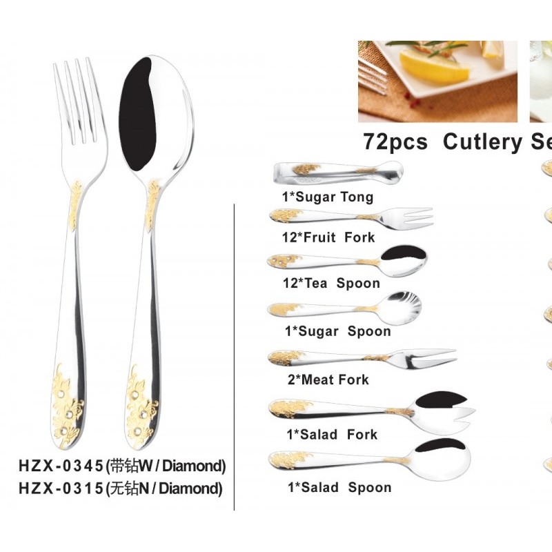 Hot selling hotel restaurant gold spoon fork knife modern stainless steel cutlery spoon 72pcs cutler图3