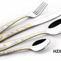 High grade gold plated dinnerware spoon fork and knife set, stainless steel cutlery set