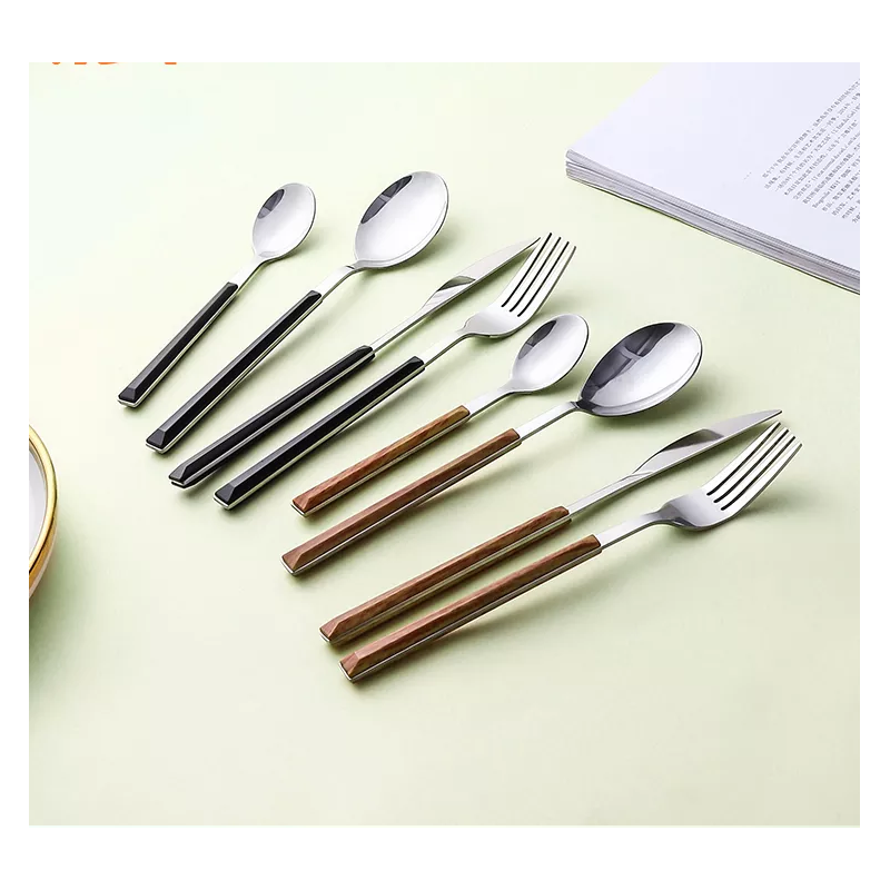 Hot sale fine flatware dinner knife fork spoon hotel wooden handle cutlery set for wedding gift图3