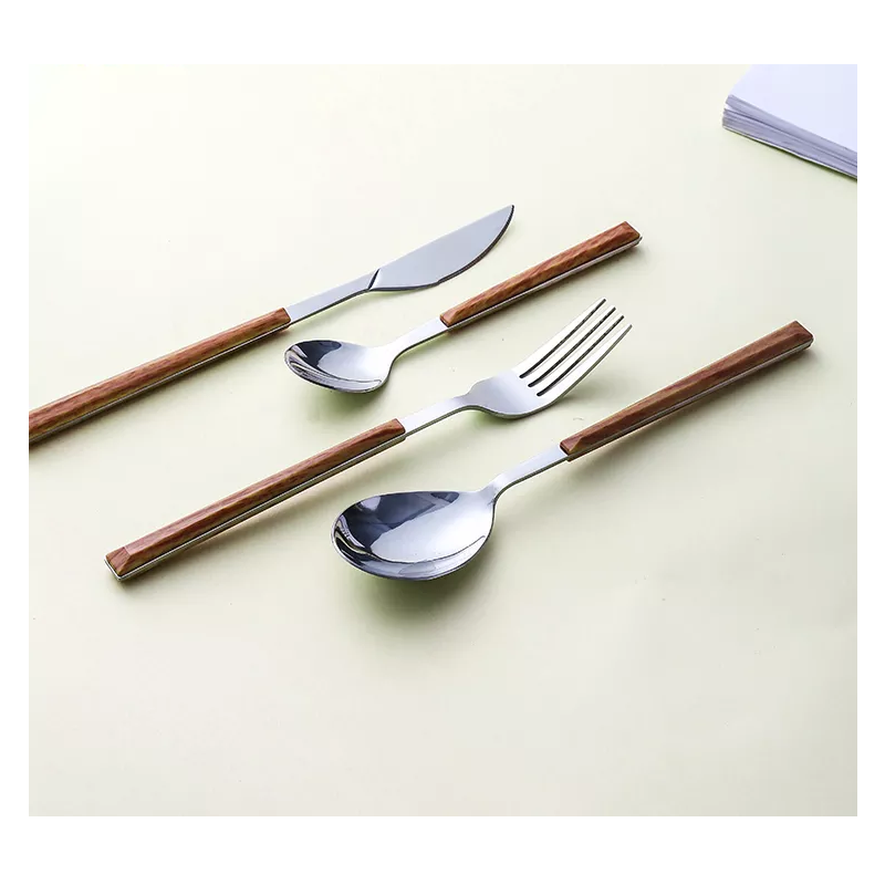 Hot sale fine flatware dinner knife fork spoon hotel wooden handle cutlery set for wedding gift图5