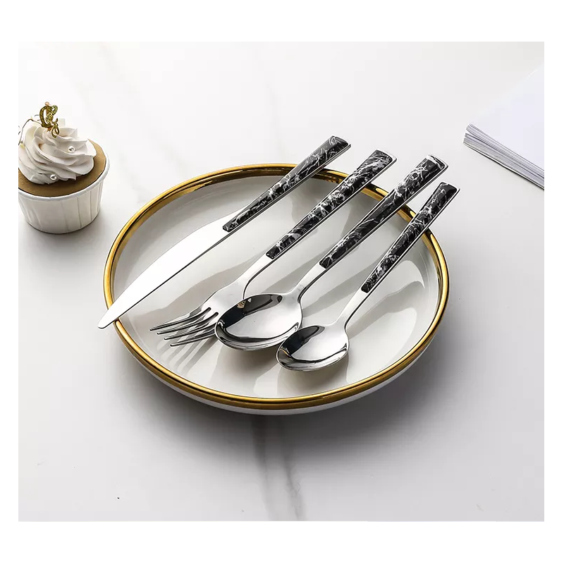 Wholesale elegant stainless steel stainless steel cutlery set flatware marble handle cutlery set kni图2