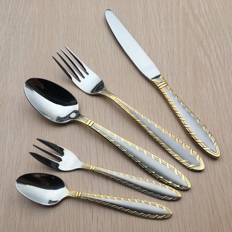 18/10 stainless steel restaurant spoon fork knife Besteck Cubiertos luxury wedding gold plated cutle图3
