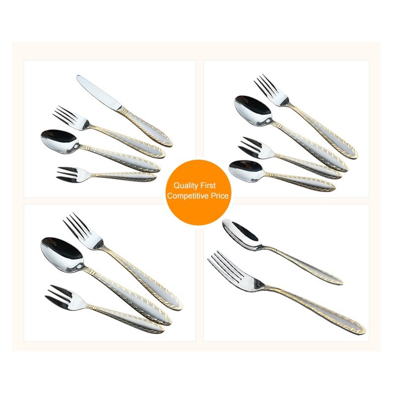 18/10 stainless steel restaurant spoon fork knife Besteck Cubiertos luxury wedding gold plated cutle图4