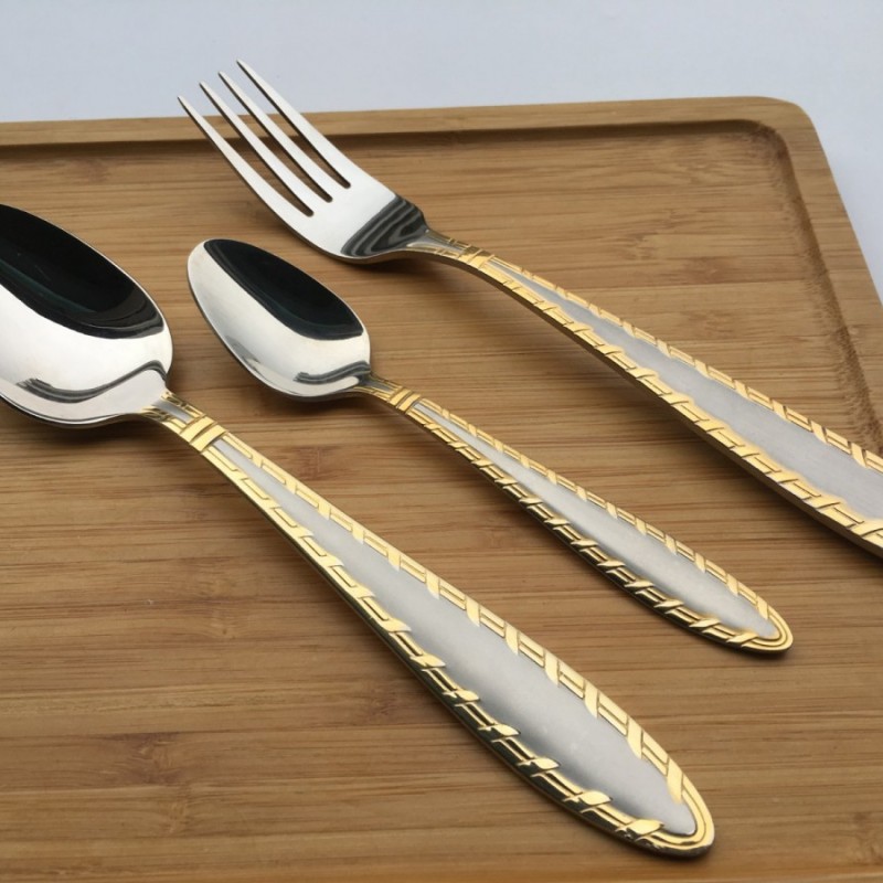18/10 stainless steel restaurant spoon fork knife Besteck Cubiertos luxury wedding gold plated cutle图5