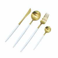 18/10 Matte Gold/white stainless steel Spoon Fork Knife cutlery/flatware/silverware sets