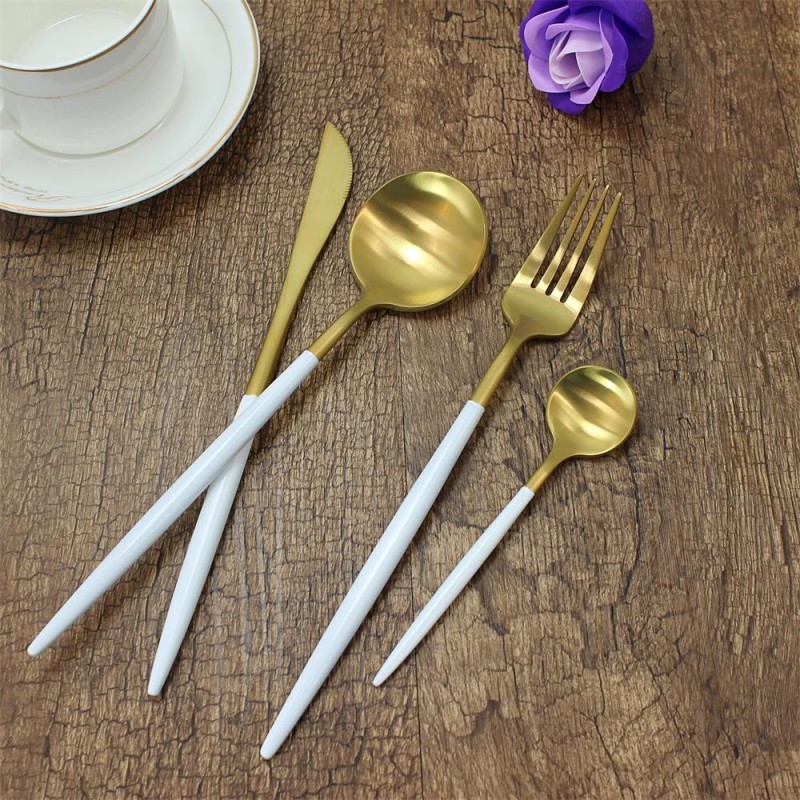 18/10 Matte Gold/white stainless steel Spoon Fork Knife cutlery/flatware/silverware sets图2